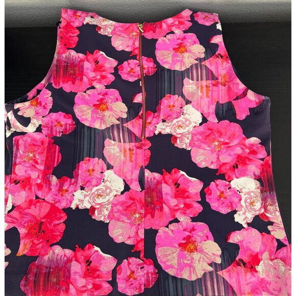 Cynthia Rowley Women’s Sleeveless Floral Blouse Size L –Navy Pink Stretch Tank - Picture 2 of 5